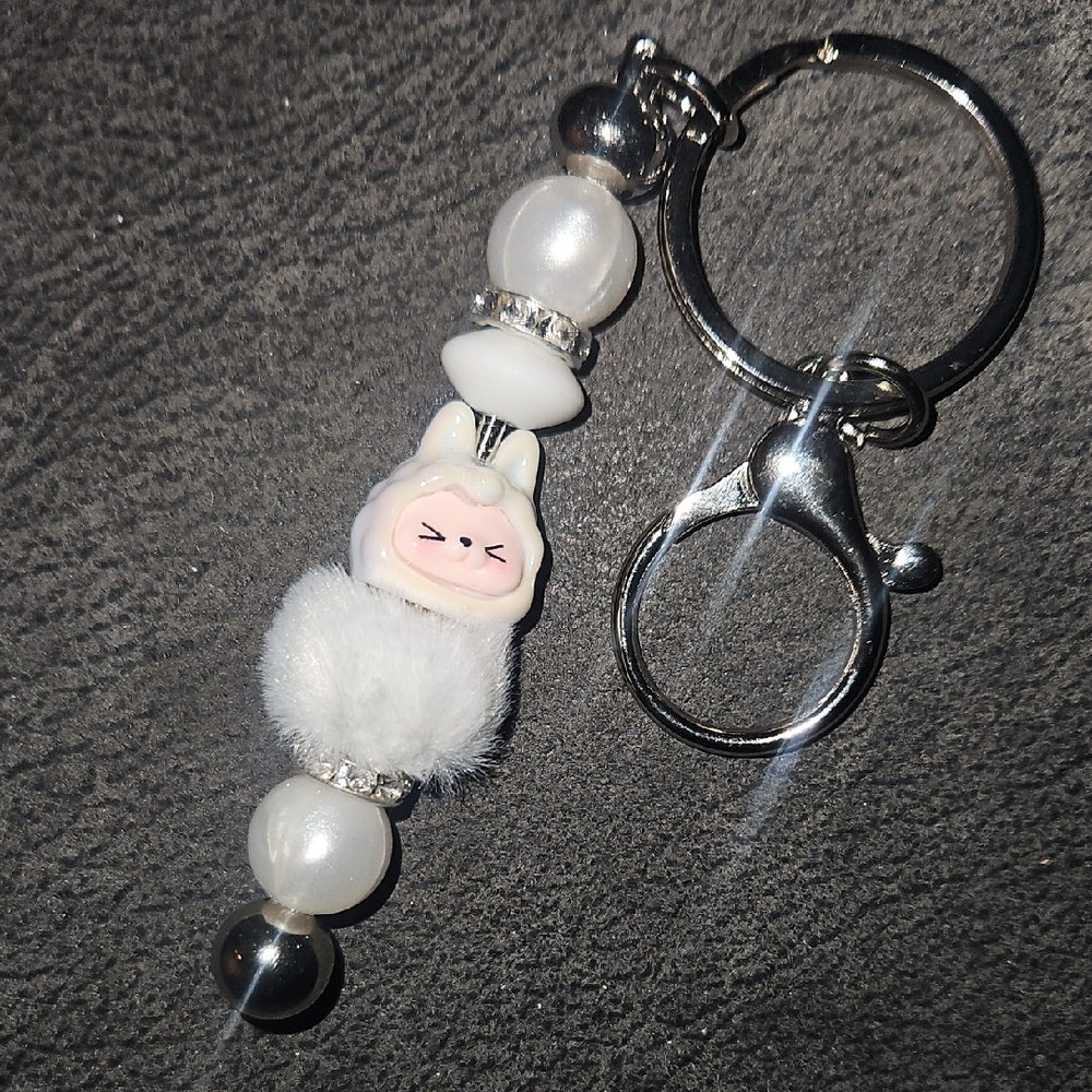 White Monster Labubu Inspired Hand Crafted Keychain